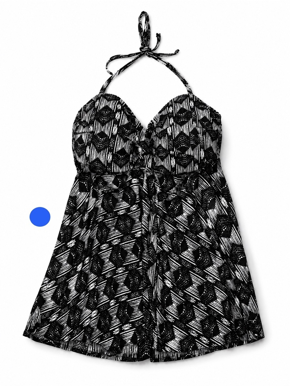 Merona Black White Printed Tankini Top Size L Flowy Swim Top Halter
